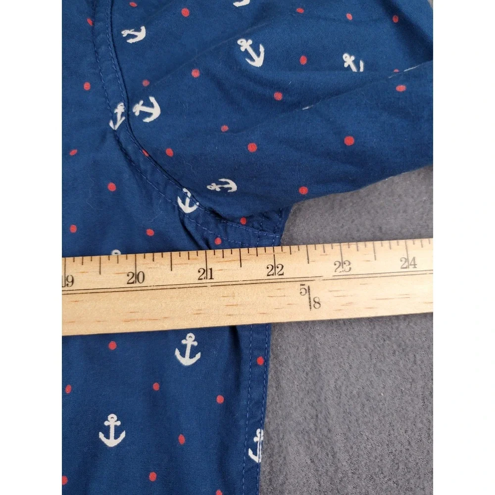 Free Planet Short Sleeve Button Down Pocket Shirt Mens Large Blue White Anchor - Picture 5 of 7
